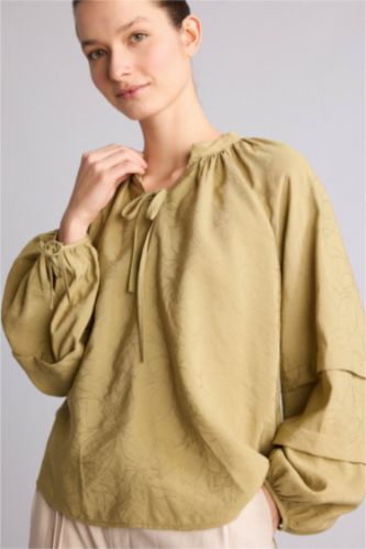 Kadın Açık Haki Relaxed Fit Uzun kollu Bluz