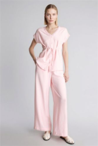 Әйелдерге Ашық Қызғылт Straight Wide тік балақ шалбар