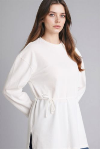 Woman Ecru Loose Fit Long Sleeve Tunic