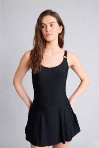 Әйелдерге қара Regular Fit бұршақ өрнекті суға шомылу киімі