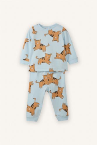 Erkek Bebek Deniz Mavisi Kaplan Desenli 2'li Pijama Takımı Erkek Bebek