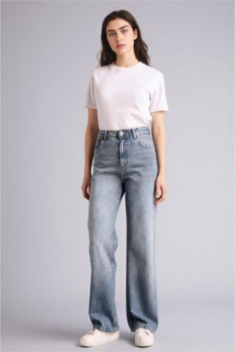 بنطرون جينز وايد ليج برجل واسع وخصر عالي