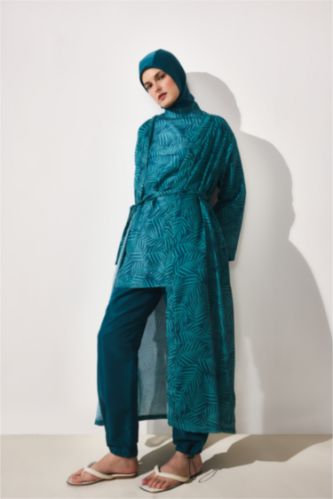 نساء أخضر غامق Regular Fit Printed 3 Piece Burkini Swimsuit