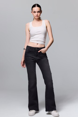 Woman Black High Waist Flare Trousers