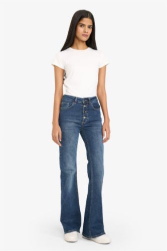 Mia Flare Fit Normal Bel Uzun Jean Yıkamalı Pantolon