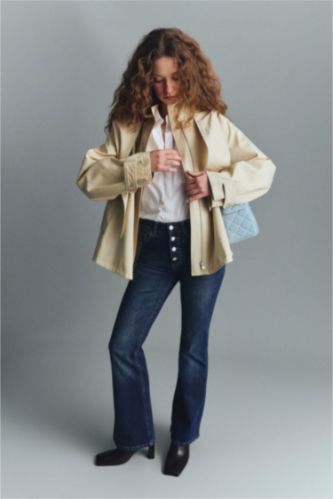 Әйелдерге Көк Mia Flare Fit орташа белді жуылған эффектісі бар ұзын джинс шалбар