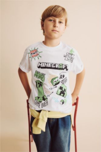 Young Boys - Teen Boys White Oversize Fit Minecraft Licensed Short Sleeve T-Shirt