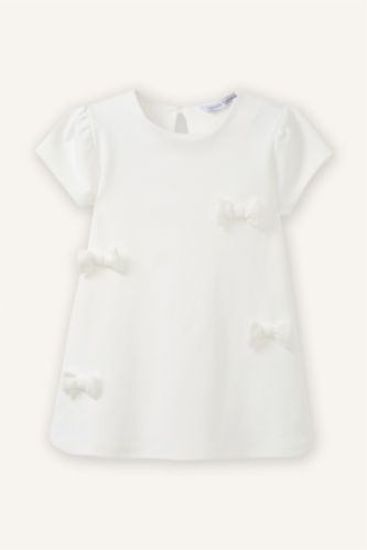 Kız Bebek Ekru Fiyonklu Elbise Kız Bebek