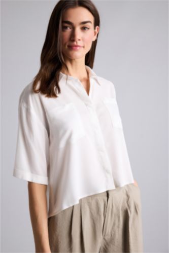Женщины Кремовый Boxy Fit Short Sleeve Shirt