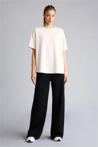 Woman Black Wide Leg Long Modal Sports Sweatpants