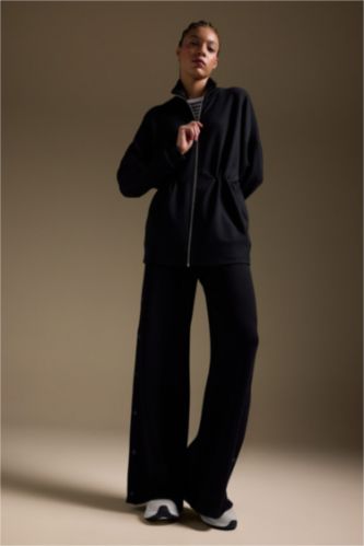 WOMAN Black Wide Leg Long Modal Sports Sweatpants