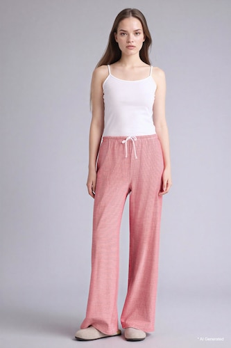 Women Red Regular Fit Ribbed Pajama Pants