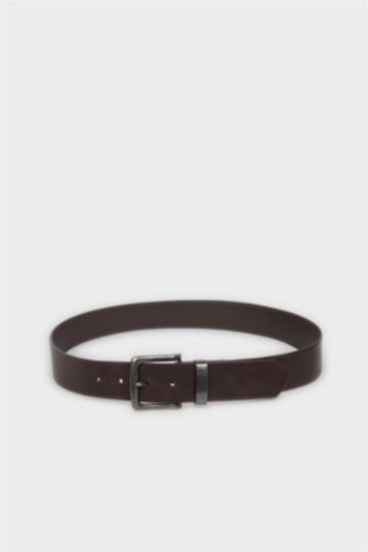 Erkek Koyu Kahve Erkek Dikdörtgen Toka Suni Deri Günlük Kemer