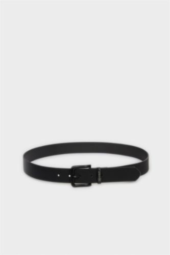Men Black Man Rectangle Clasp Faux Leather