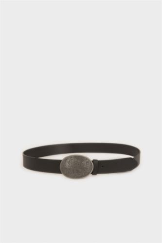 MAN Black Man Oval Buckle Faux Leather Jean Belt