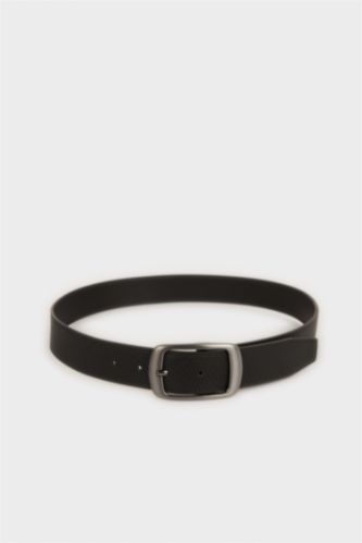 MAN Black Man Oval Buckle Faux Leather