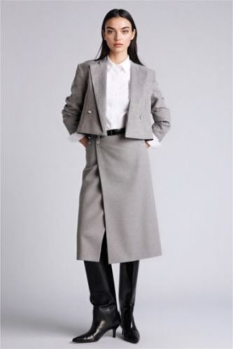 Woman Anthracite Taffeta Normal Waist Midi Skirt