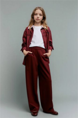 Kız Çocuk - Genç Kız Bordo Wide Leg Geniş Paça Pantolon Kız Çocuk