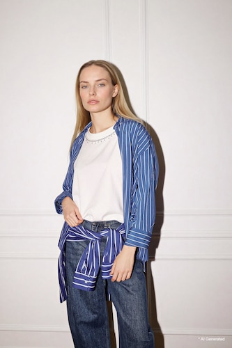 Women NAVY Relax Fit Long Sleeve Shirt