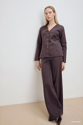 Women Brown Straight Wide Leg Trousers