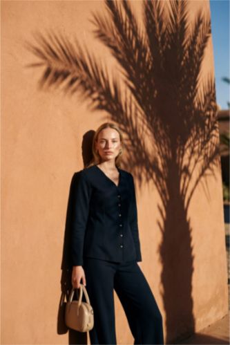 Kadın Lacivert Regular Fıt V Yaka Hırka