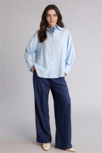 WOMAN NAVY Regular Fit Linen Trousers