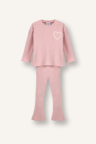 Kız Bebek Gülkurusu Kalp Desenli Fitilli Kaşkorse 2'li Takım Kız Bebek