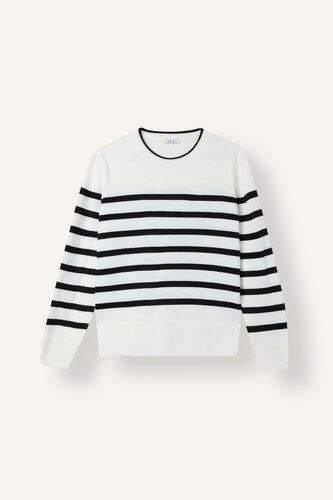 Regular Fit Ultra Soft Ecru Striped Crew Neck Sweater