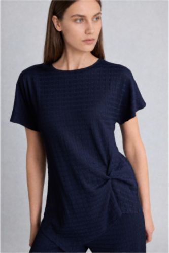نساء كحلي Asymmetric Short Sleeve T-Shirt
