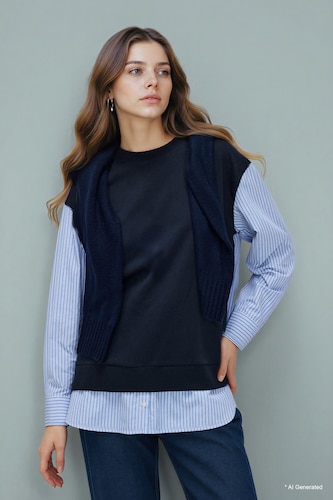Regular Fit Crew Neck Sweatshirt Fabric Tunic
