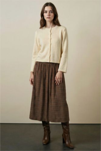 WOMAN Brown A Line Printed Maxi Skirt