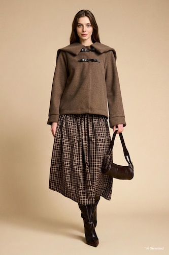 Women Brown A Line Printed Maxi Skirt