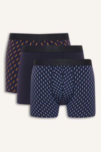Erkek Lacivert Regular Fıt Çizgili 3'lü Boxer