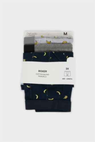 Erkek Lacivert Regular Fıt Meyve Baskılı 3'lü Boxer