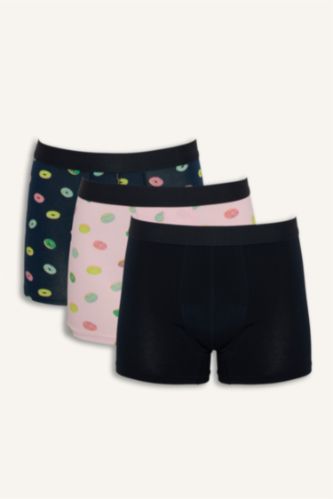 Erkek Lacivert Regular Fıt Yiyecek Baskılı 3'lü Boxer