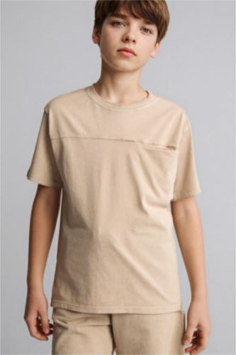 أولاد اللون الحجري تيشيرت ولادي نص ردن قصة عادية برقبة مستديرة