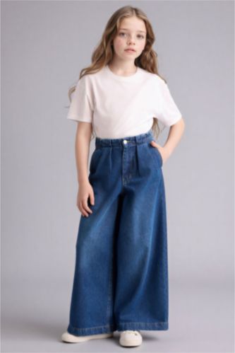 Kız Çocuk - Genç Kız Mavi Wıde Leg Jean Pantolon Kız Çocuk