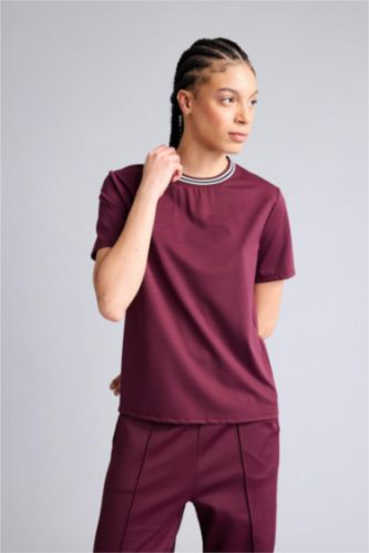 Әйелдерге Бордо Standard Fit поло жағалы спорттық жібек қысқа жеңді поло футболка