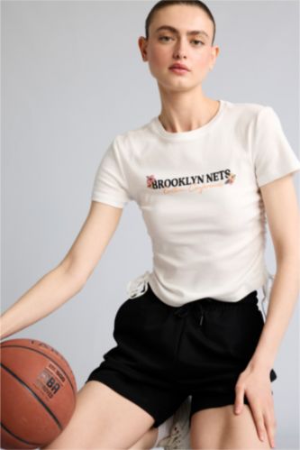 نساء بيج فاتح Slim Fit Ribana Short Sleeve T-Shirt