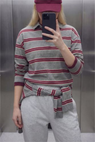 Loose Fıt Çizgili Sweatshirt