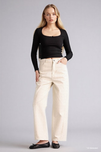 Kadın Beyaz Baggy Fit Gabardın Pantolon