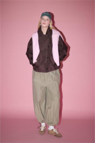 Kadın Haki Balloon Fıt Çift Cepli Normal Bel Pantolon