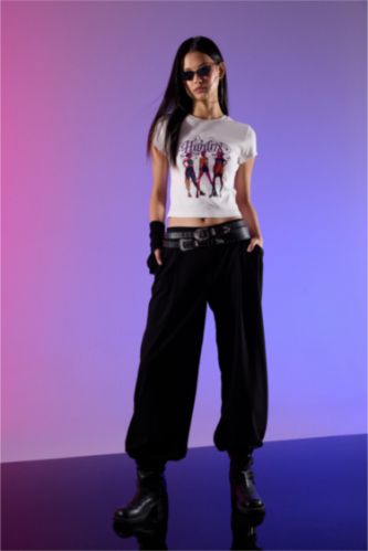 Kadın Siyah Balloon Fıt Normal Bel Poplin Pantolon