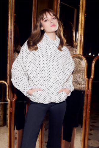 نساء أبيض Grandad Collar Poplin Taffeta Jacket