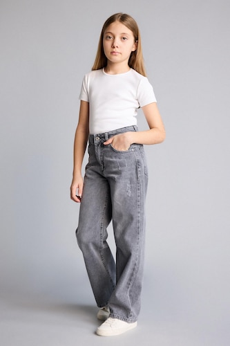 Young Girls - Teen Girls Grey Girl Straight Wide Jeans
