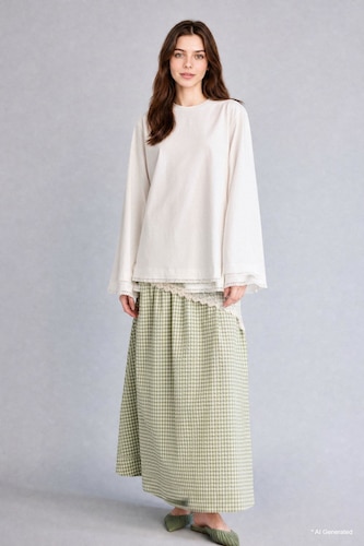 WOMAN Green Waffle Fabric Skirt