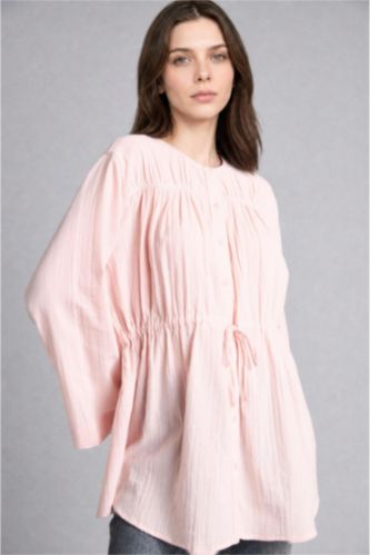 نساء زهري Regular Fit Wowen Fabrics Long Sleeve Tunic