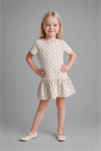 BABY GIRL Beige Girl Patterned Long Sleeve Dress