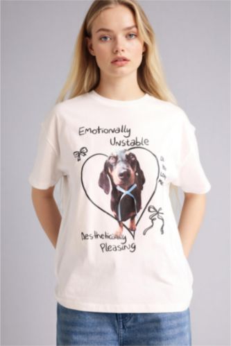 نساء اوف وايت تيشيرت اوفر سايز مطبوع