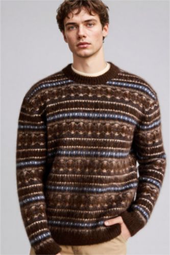 Erkek Koyu Kahve Standart Fıt Triko Kazak